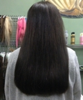 After having hair extensions added, back view
